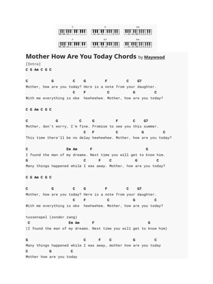 Lirik dan Chord Lagu Mother, How Are You Today dari Maywood